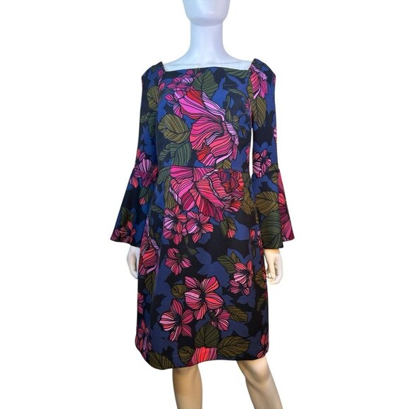 Trina Turk Miley Bell Sleeve Sheath Dress Womens Sz 8 Cocktail Party Floral EUC - Picture 1 of 6